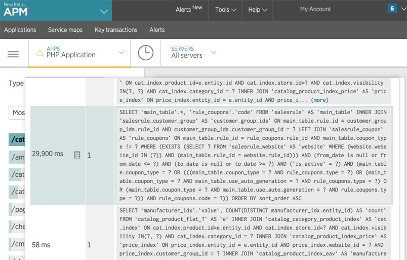 A screenshot showing New Relic's production traces