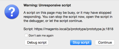 Screenshot of an unresponsive script error from Firefox