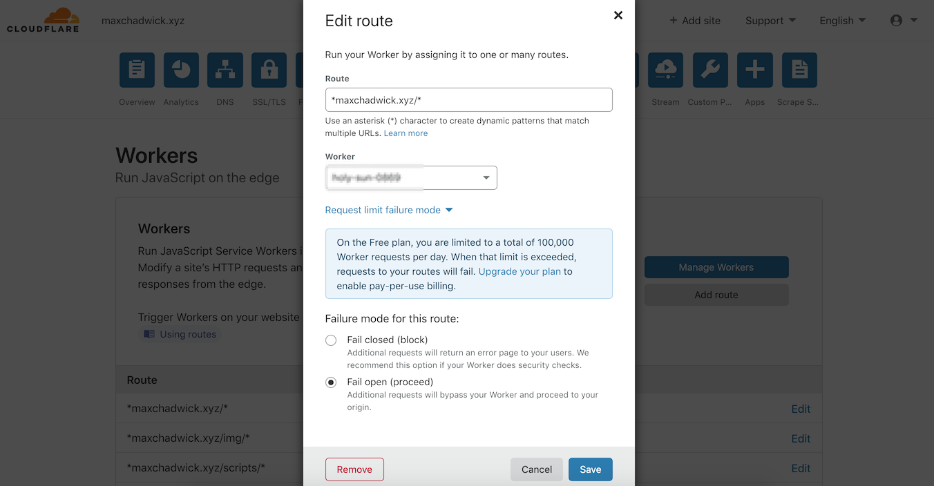 Screenshot of how to configure route