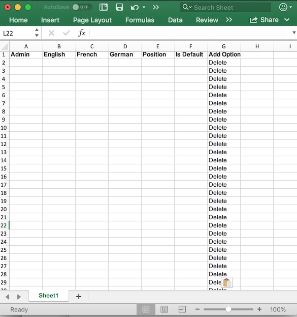 The result of pasting the data to Excel