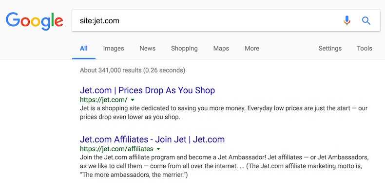 Googling for Jet.com including naked domain