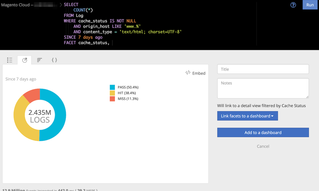 Screenshot showing the pie chart in the New Relic UI